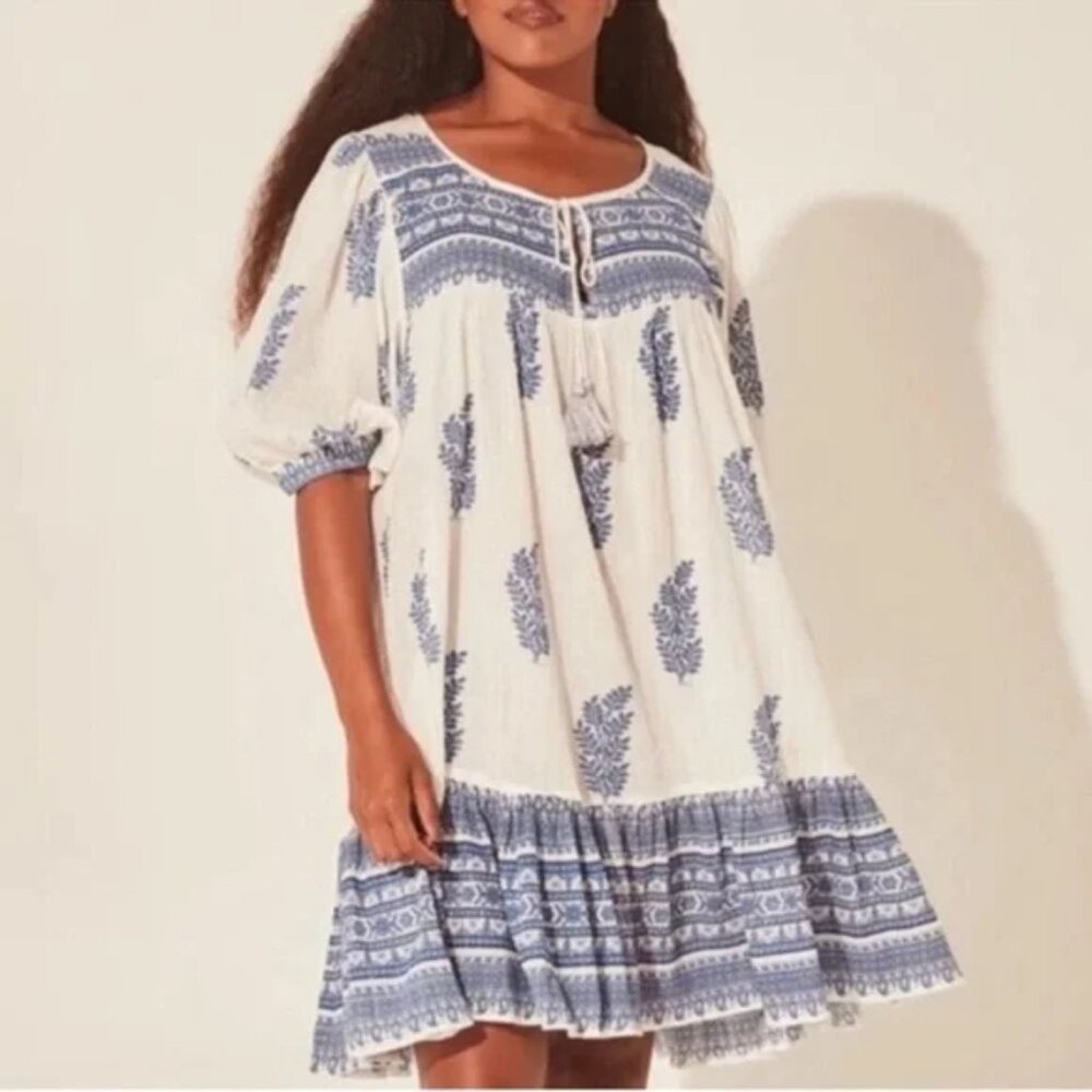 Daughters of India Mishka Dress Boho Feminine Romantic Ethical Blue White S B41 - Picture 3 of 14